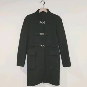 Zara Women Black Wool Blend Hook Front Coat